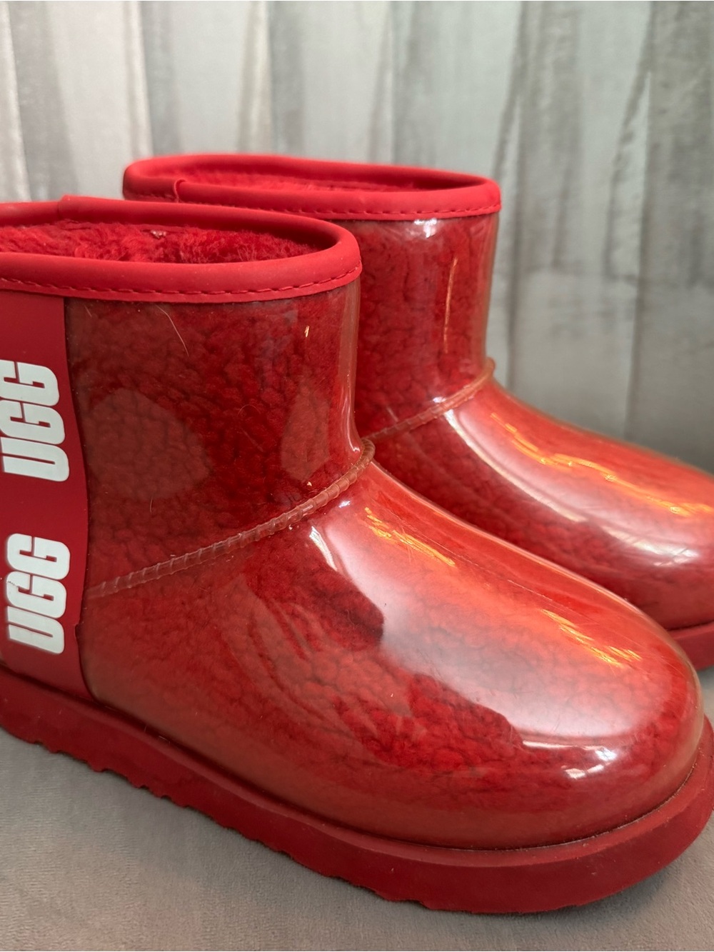 UGG Kids Red Glossy Shearling Ankle Boots